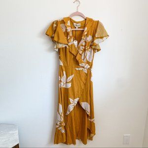 Cleobella Yellow Floral Midi Wrap Dress NWT